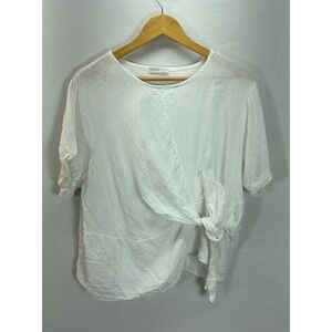 100% Linen Lagenlook White Top Blouse tie front Relaxed Made In Italy‎ M